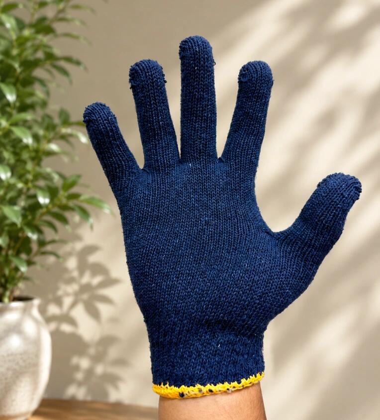 Blue knitted hand gloves