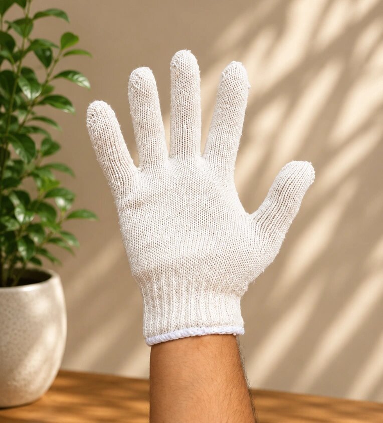 White cotton knitted hand gloves